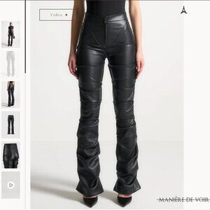 Maniere de Voir Caroline Tacked Leather Flared Trousers